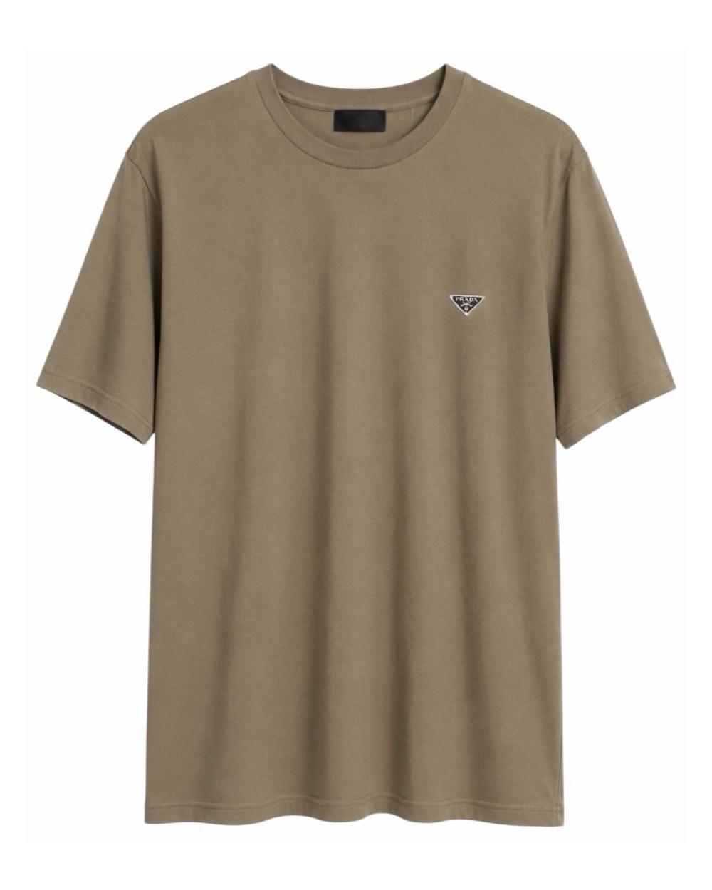 Prada Khaki Triangle T-Shirt in Khaki - main image