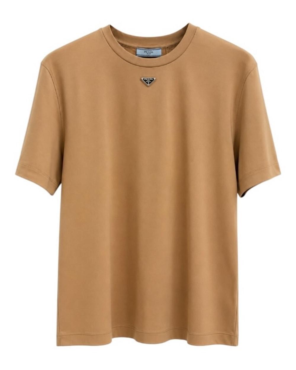 Prada Tan Triangle T-Shirt in Tan - main image