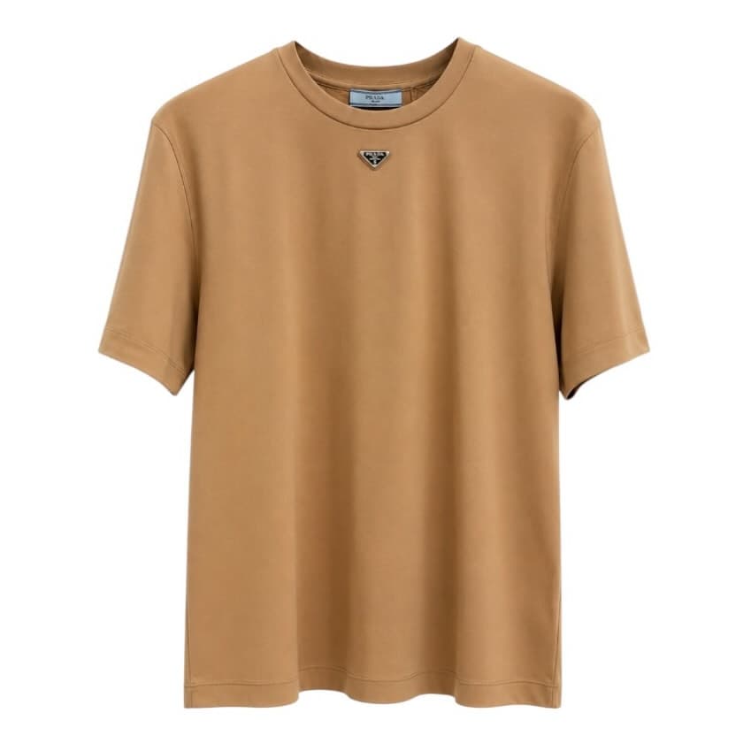 Prada Tan Triangle T-Shirt in Tan - main image
